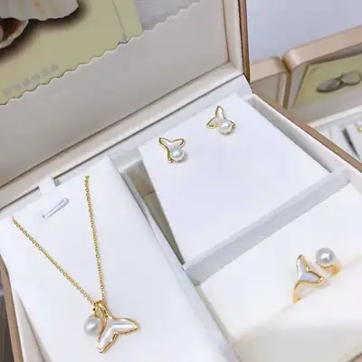 Pearl Heart Necklace Set for Women Gold Chain