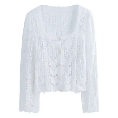 Women's White Lace French Square Collar Boissonnade Top