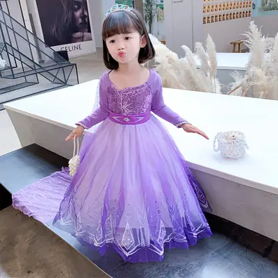 2021 New Kids Frozen Dress Purple Princess Elsa Dress