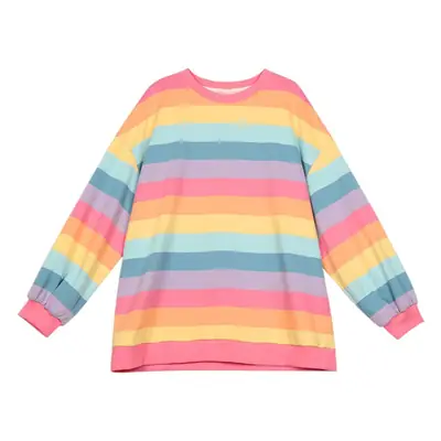 Women Rainbow Striped Long Sleeve Hoodie Korean Style Loose Fit