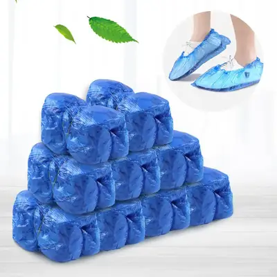 Disposable shoe covers 100 padded PE rainproof and dustproof indoor and outdoor plastic New thin (dark blue)