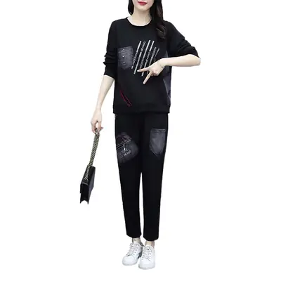 Korean Style Fat mm Casual Sports Suit Black Large