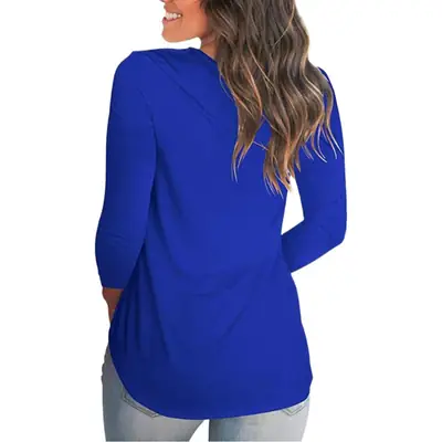 White V-Neck Long Sleeve Women's T-Shirt for Winter