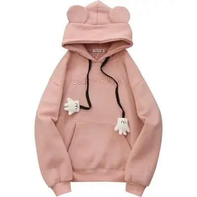 Women's Cute Pink Fleece Hooded Sweatshirt
