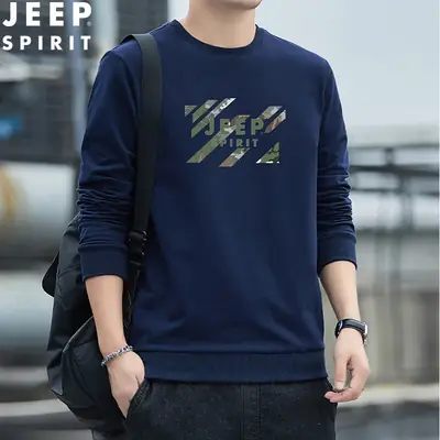 JEEP SPIRIT Men Grey Sweatshirt Round Neck Casual Spring Autumn
