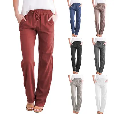 2021 Women's Blue Drawstring Loose Leg Pants