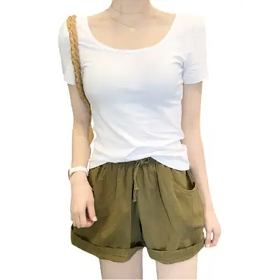 Women Blue Short Sleeve T-Shirt Slim Fit Round Neck