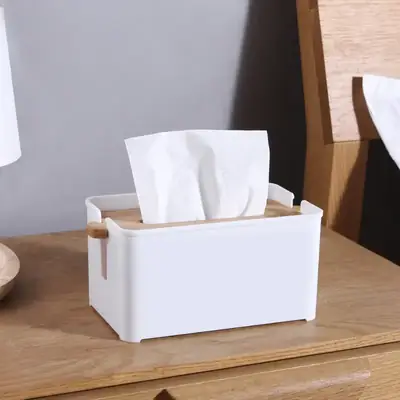 Lifting Wooden Tissue Box with Bamboo Cover for Home Use
