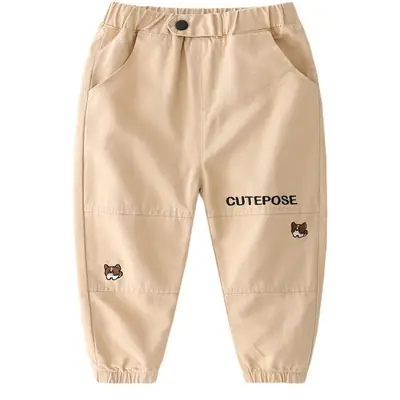 Girls Black Cotton Trousers with Cute Embroidery