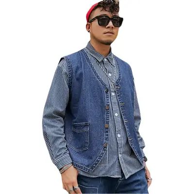 Men's Fat Denim Vest Sleeveless Top Plus Size Motorcycle Waistcoat