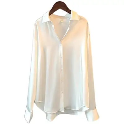 Women Satin Long Sleeve Shirt White 2025 Spring Autumn