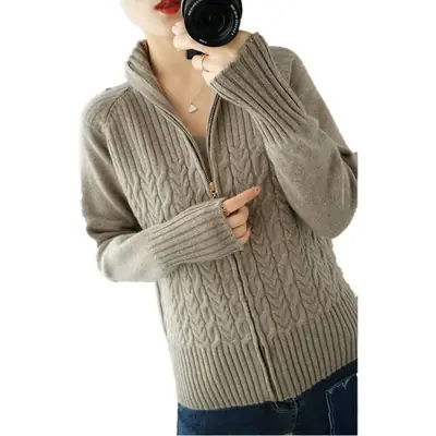 Women's Yellow Zipper Cardigan Sweater Jacket