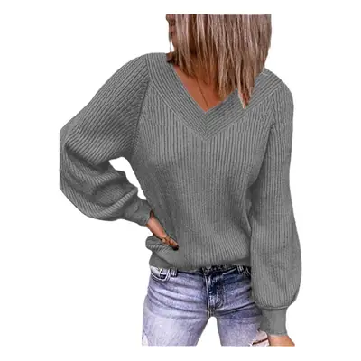 2024 V Neck Knit Pullover Women Large Maroon
