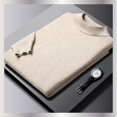 Men's Dark Green Half Turtle Collar Pullover Sweater