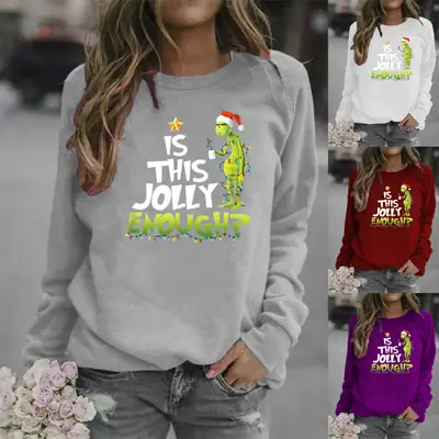 Women Red Jolly Christmas Sweater Round Neck 2020