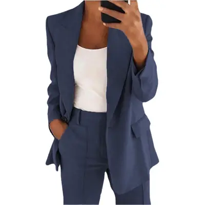 2024 Women's Grey Slim Fit Lapel Suit Jacket Pants Set