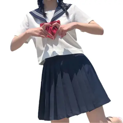 Japanese Sailor Suit Short Sleeve White with Red Bow