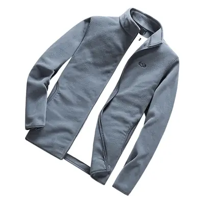 Men's Olive Green Fleece Zipper Jacket with Vertical Collar