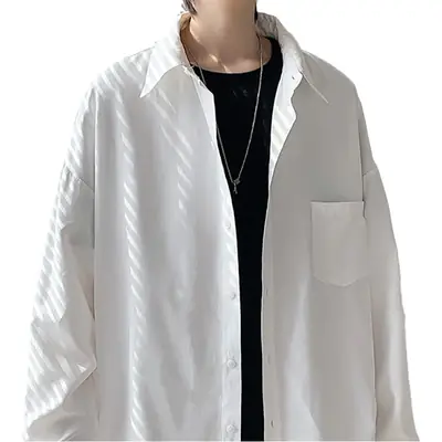 White Fat Japanese Style Long Sleeve Shirt for Men