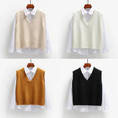 2022 V-Neck Knit Vest for Women Spring Autumn College Style