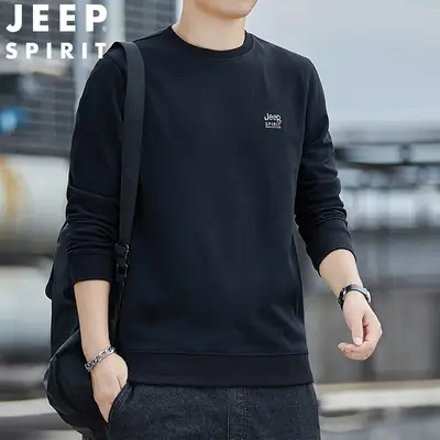 JEEP SPIRIT Men Navy Blue Crewneck Sweatshirt Long Sleeve Cotton