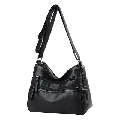 Black Washed Leather Crossbody Bag for Women