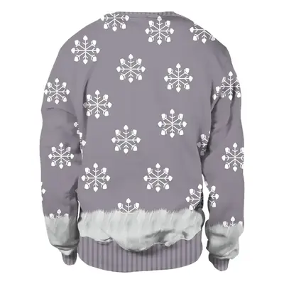 2024 Christmas Elf Print Pullover Sweatshirt Grey
