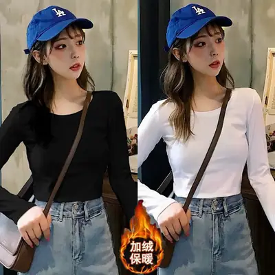 Women Fleece Long Sleeve T-Shirt White Winter Casual