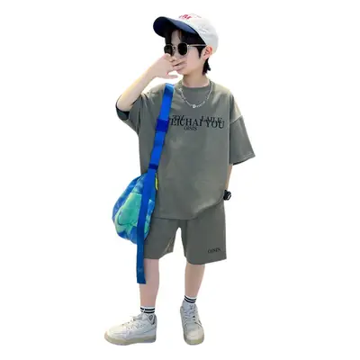 Boys Summer Outfit 2026 Two-Piece Set Beige Oversized T-Shirt