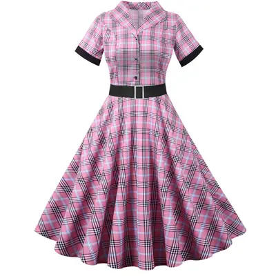 2021 Vintage Plaid Collar Dress with Belt