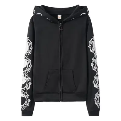 Black Punk Hooded Long Sleeve Sweater with Moon Print