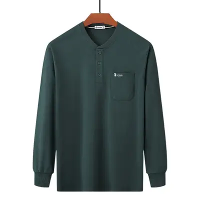 Men Green Cotton Collar T-Shirt with Pocket