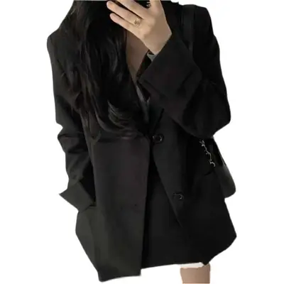 Women Black Long Sleeve Suit Jacket 2024 Spring Fall