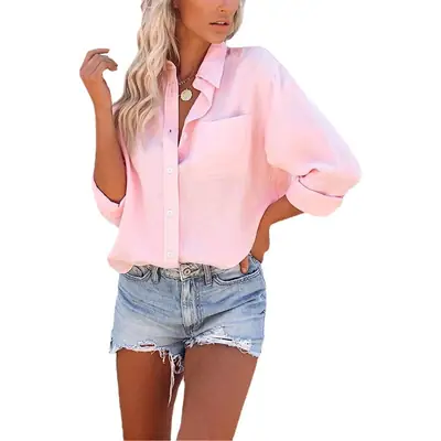 Large Button Flap Pocket Shirt for Women Black