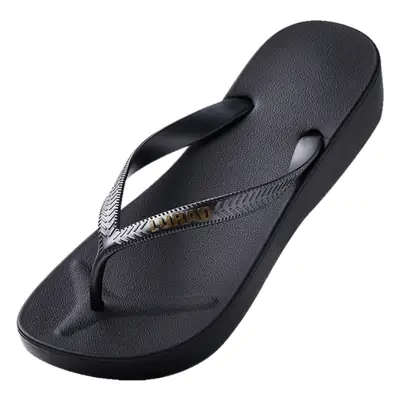 Women's Striped Flip Flops Mid-Heel Summer Beach Wear