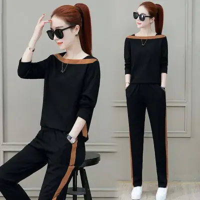 2022 Korean Style Black Long Sleeve Trousers Set for Women