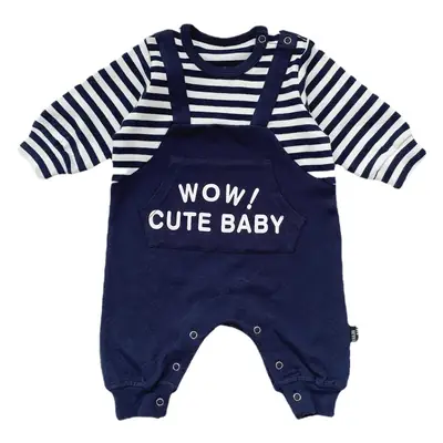 Trendy Striped Baby Crawling Suit Unisex Faux Suspender