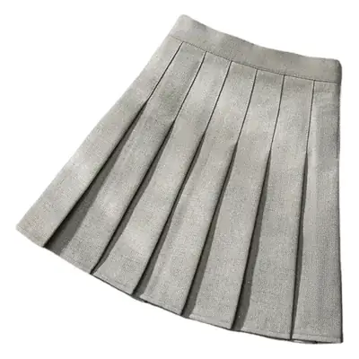 Grey Wool Pleated Skirt High Waist Anti-Run