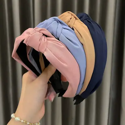 Pure Color Twill Hairband with Wide Edges, 6 Colors