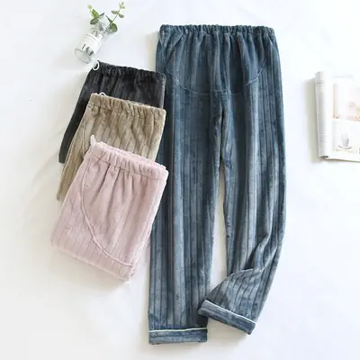 Flannel Pregnant Women's Warm Pajama Pants with Adjustable Waist