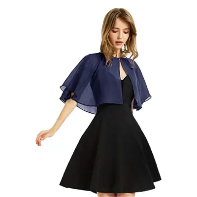 Women's Blue Chiffon Cape Short Sun Coverall