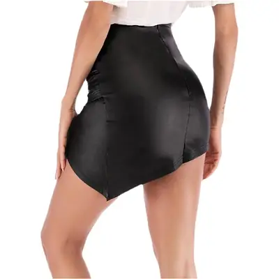 Black Faux Leather Cross Body Mini Skirt for Plus Size Women