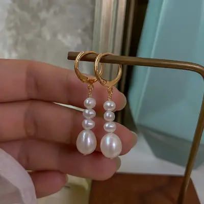 Natural Pearl Earrings for Women Summer Long Style