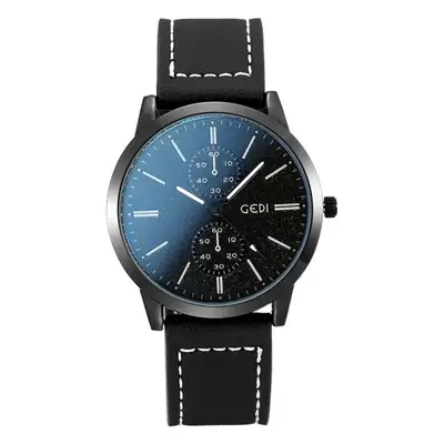 Men's Black Leather Belt Watch with White Dial