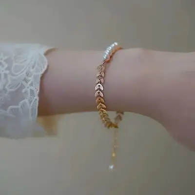 Pearl Leaf Design Bracelet for Women