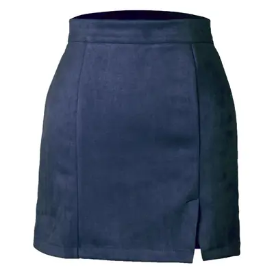 Women Suede Hip-Covering Short Skirt Navy High Waist Zipper