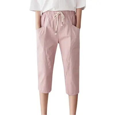 Women's Pink Harem Pants 2026 Summer Loose Cotton Jogger Plus Size
