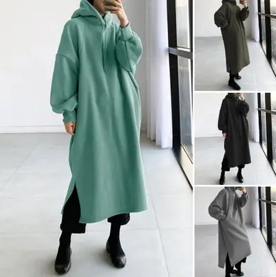 2023 Grey Fleece Long Turtleneck Coat Medium Long