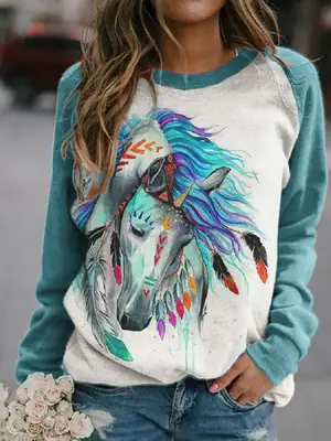 Women's Long Sleeve Swoosh Sweatshirt with Unicorn Print