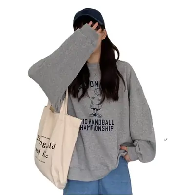 Women Long Sleeve Grey Sweatshirt with Graphic Print